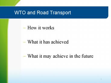 WTO and Road Transport