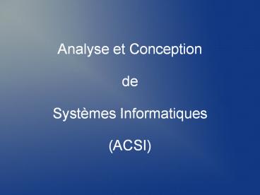 Analyse et Conception de Syst