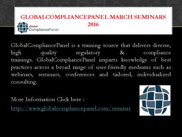 GlobalCompliancepanel March Seminars 2016