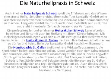 Die naturheilpraxis in Schweiz