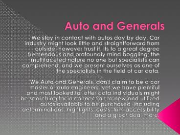 Auto and Generals - cars news, features, specifications & events