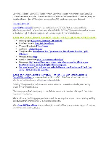 Easy WP Localhost Review-(Free) bonus and discount