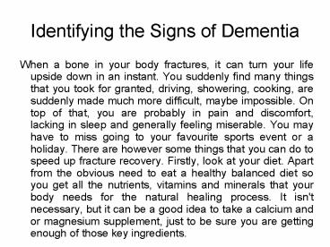 Identifying the Signs of Dementia