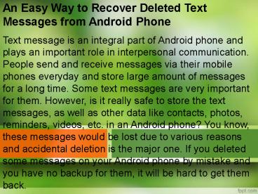 An Easy Way to Recover Deleted Text Messages from Android Phone