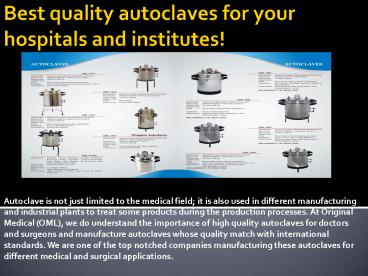 Best quality autoclaves for your hospitals and institutes