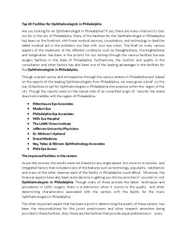 Top 10 Facilities for Ophthalmologists in Philadelphia