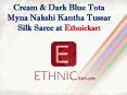 Cream & dark blue tota myna nakshi kantha tussar silk saree PowerPoint PPT Presentation