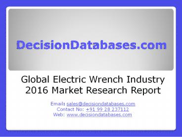 Electric Wrench Market Analysis 2016 Development Trends