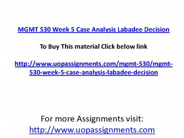 MGMT 530 Week 5 Case Analysis Labadee Decision