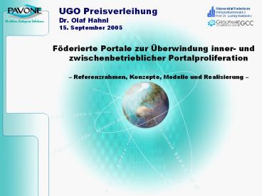 UGO Preisverleihung Dr. Olaf Hahnl 15. September 2005