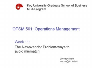 OPSM 501: Operations Management