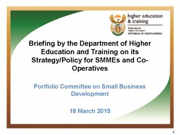 Briefing by the Department of Higher Education and Training on its Strategy/Policy for SMMEs and Co-Operatives