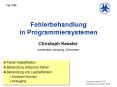 Fehlerbehandlung in Programmiersystemen PowerPoint PPT Presentation
