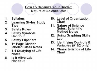 How To Organize Your Binder: Nature of Science Unit