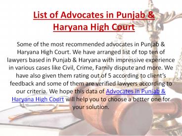 List of Advocates in Punjab & Haryana High Court