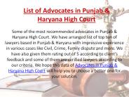 List of Advocates in Punjab & Haryana High Court