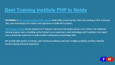 Best Training Institute PHP In Noida