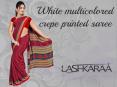 White multi colored crepe printed sarees PowerPoint PPT Presentation