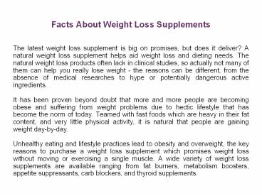 Facts About Weight Loss Supplements