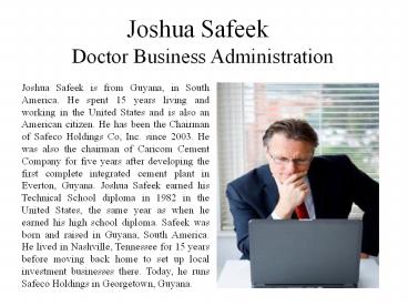 Joshua Safeek Doctor Business Administration