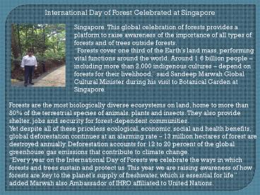 International Day of Forest Celebrated at Singapore