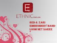 Red & Zari Embroidery Hand-loom Net Saree