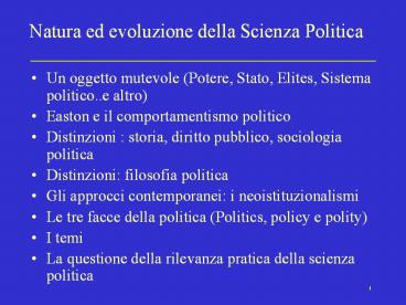 Natura ed evoluzione della Scienza Politica