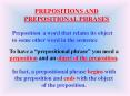 PREPOSITIONS AND PREPOSITIONAL PHRASES PowerPoint PPT Presentation