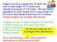Suppose we have a population of adult men   with a mean height of 71 inches and    standard deviation of 2.5 inches. We also have a population of adult women with a mean height of 65 inches and standard deviation of 2.3 inches. Assume heights are PowerPoint PPT Presentation