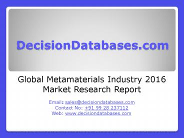 Global Metamaterials Industry Sales and Revenue Forecast 2016