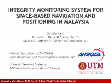 INTEGRITY MONITORING SYSTEM FOR SPACE-BASED NAVIGATION AND POSITIONING ...