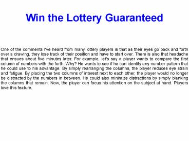 Tips on Winning a Lottery