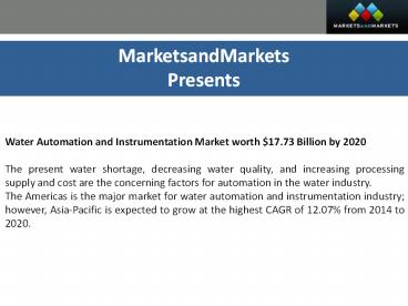 Water Automation & Instrumentation Market Analysis & Forecast (2014 - 2020)