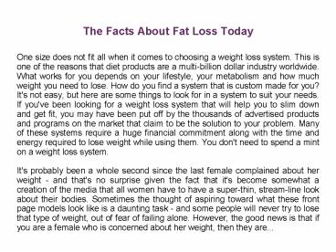 The Facts About Fat Loss Today