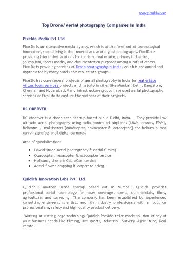 Top Drone Aerial photography Companies in India