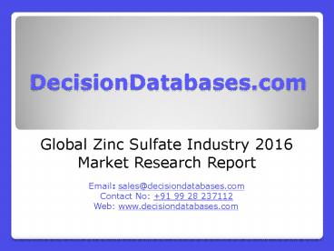 International Zinc Sulfate Industry Key Manufacturers Analysis 2021