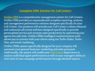 Complete CRM Solution for Call Centers