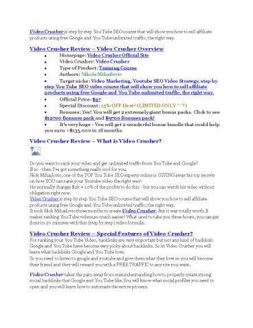 Video Crusher Review - Video Crusher DEMO & BONUS