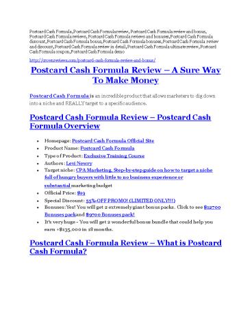 Postcard Cash Formula Review demo - $22,700 bonus