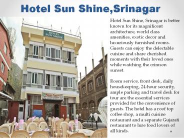 Book Hotel Sun Shine Srinagar online