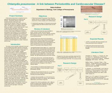 Chlamydia pneumoniae : A link between Periodontitis and Cardiovascular Disease?