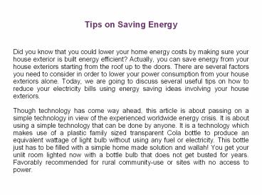Tips on Saving Energy