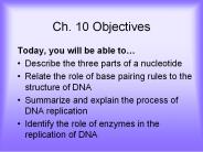 Ch. 10 Objectives