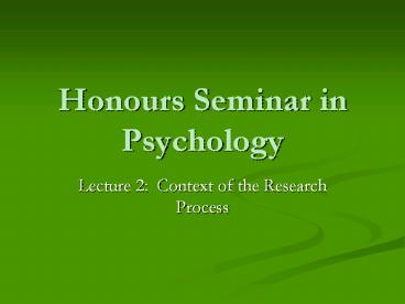 Honours Seminar in Psychology