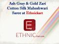 Ash Gray & Gold Zari Cotton Silk Maheshwari Saree PowerPoint PPT Presentation