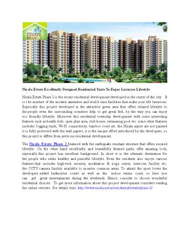 Nirala Estate Excellently Designed Residential Units To Enjoy Luxuries Lifestyle