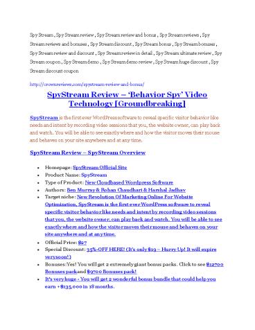 Spy Stream REVIEW and GIANT $21600 bonuses