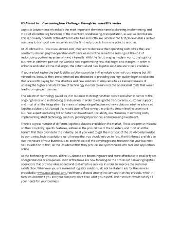 US Abroad Inc.: Overcoming New Challenges Through Increased Efficiencies