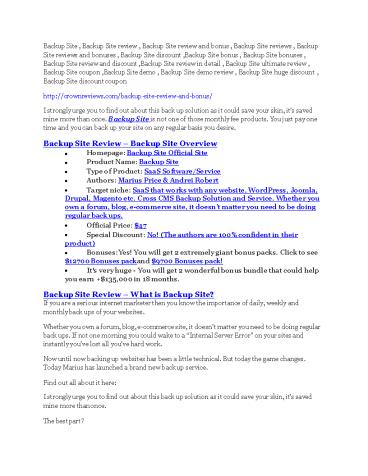 Backup Site review demo and $14800 bonuses