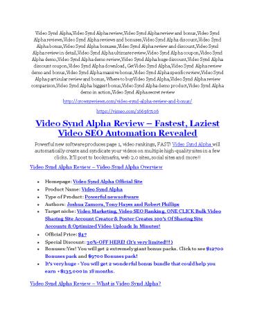 Video Synd Alpha review & (GIANT) $24,700 bonus